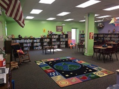 Books on shelves in library